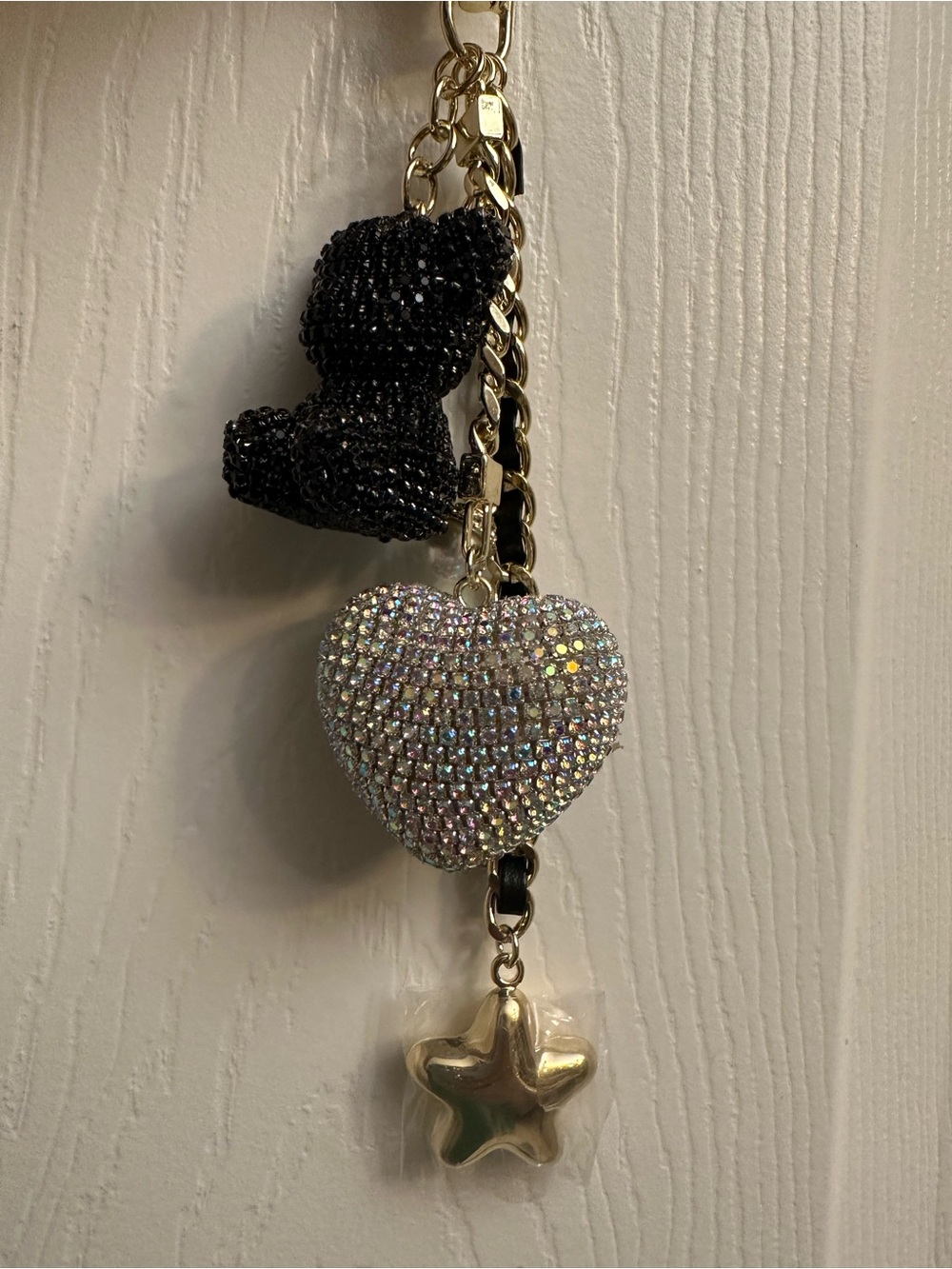 Crystal Heart & Black Bear Bag Charm